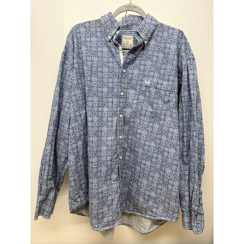 Panhandle Rough Stock XL Blue Floral Western Button Shirt Cotton Mens‎ #25
